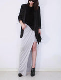 Grey Ruche Split Jersey Maxi Skirt - HELLO PARRY Australian Fashion Label 