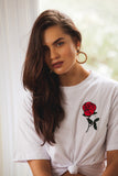 ROSE OFFSET EMBROIDERED T-SHIRT-WHITE