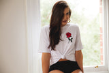 ROSE OFFSET EMBROIDERED T-SHIRT-WHITE