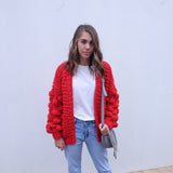 ELEANOR BUBBLE KNIT CARDIGAN- RED