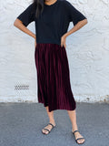 JOEY VELVET PLEATED SKIRT- BURGUNDY