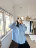PERNILLE Oversized Shoulder Pad Shirt- Sky Blue