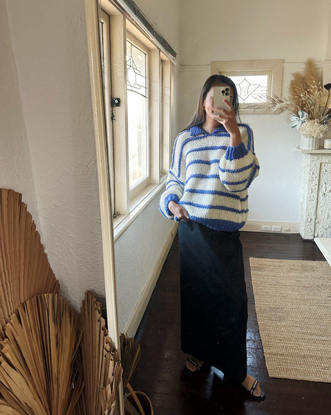 EMELINA MERINO WOOL STRIPE JUMPER- BLUE