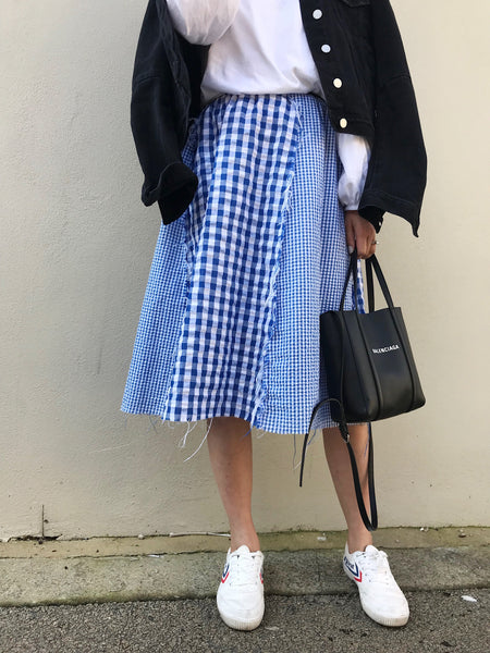 Zodie Gingham Patchwork Skirt - Blue