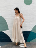 Nadia Gingham Maxi Dress- Beige