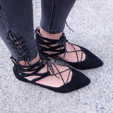 Lena Black Suede Lace Flat