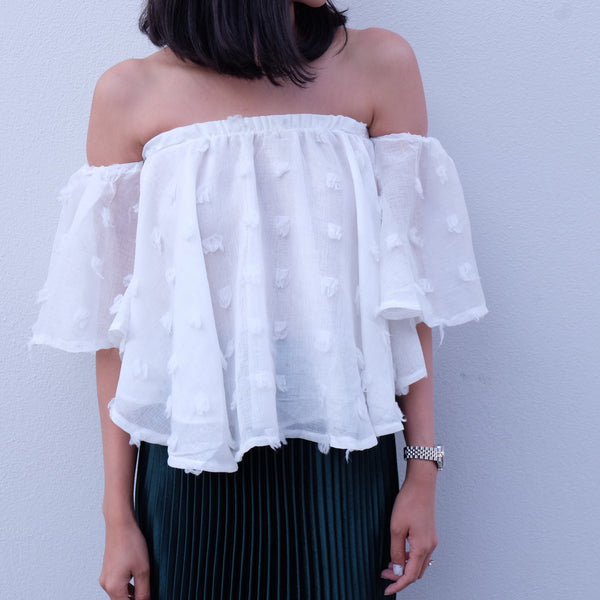 Coit Ruffled Off-Shoulder Top- White