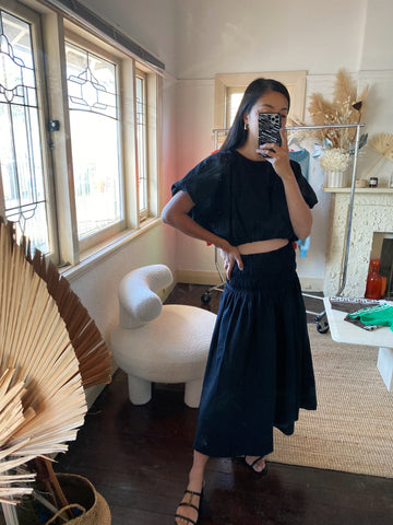 EBONY TOP & SKIRT TWO PIECE SET - BLACK