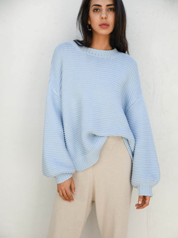 LENA CHUNKY CABLE COTTON KNIT JUMPER- SKY BLUE