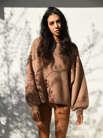 LENA CHUNKY CABLE COTTON KNIT JUMPER- CHESTNUT