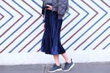 JOEY VELVET PLEATED SKIRT- NAVY