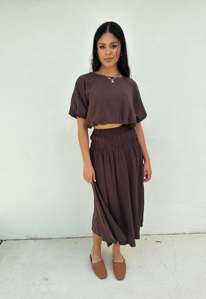 EBONY TOP & SKIRT TWO PIECE SET - COCOA