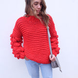 ZARENA BUBBLE KNIT SWEATER- RED