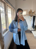 PERNILLE Oversized Shoulder Pad Shirt- Sky Blue