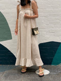 Nadia Gingham Maxi Dress- Beige