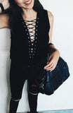 Lou Lou Lace Up Sleeveless Top - HELLO PARRY Australian Fashion Label 