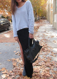 Black Ruche Split Jersey Maxi Skirt - HELLO PARRY Australian Fashion Label 